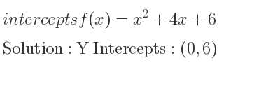 The intercepts of f(x)=x^2+4x+6 is Y Intercepts: (0,6)